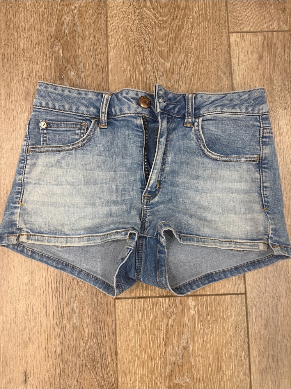 American Eagle Outfitters Light Blue Washed Denim High-Rise Shorts